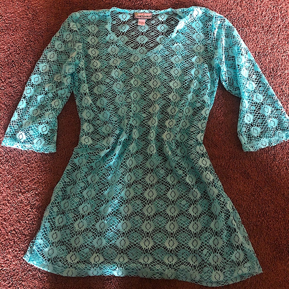 Blue crochet bathing suit cover up